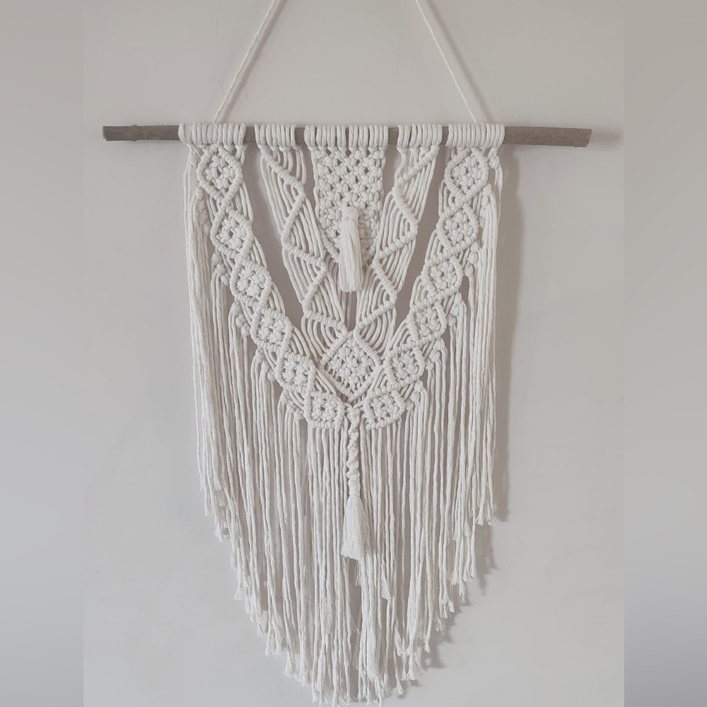 Handmade White Macrame 33" Length Bohemian Home Decor